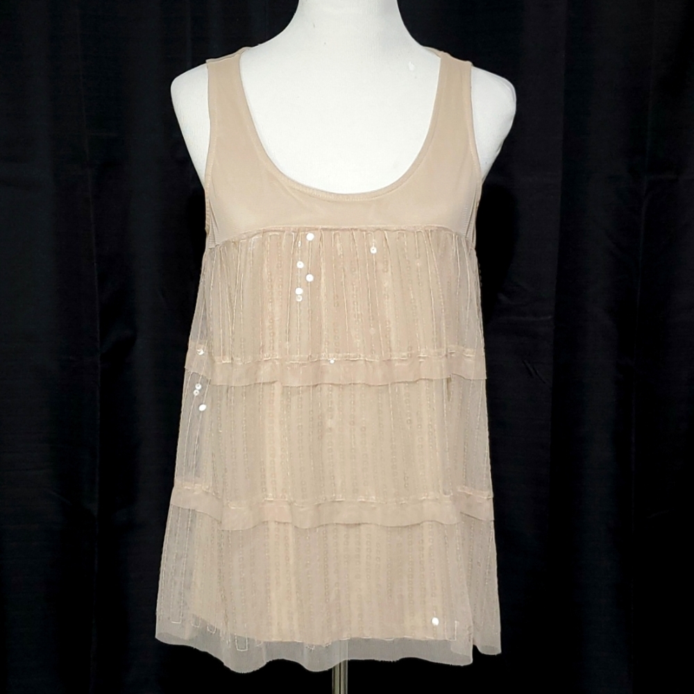 Tan sequined flowy tank